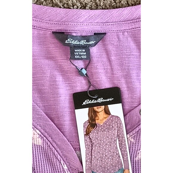 Eddie Bauer Thermal Shirt Top Size XXL Purple Ribbed Waffle Long Sleeve New - Picture 3 of 6